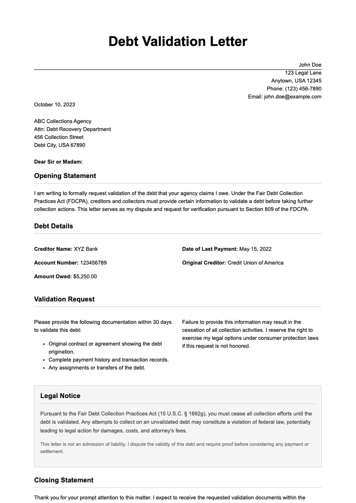 Debt validation letter template with money graphics and eForms branding_variant_2